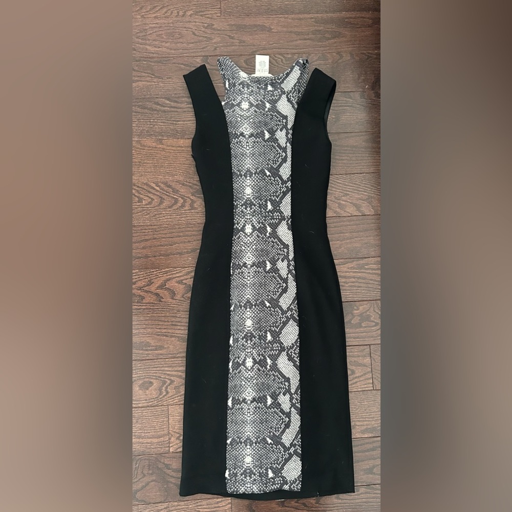 Pierre Balmain, black/snakeskin pattern cocktail dress. Size 26/40